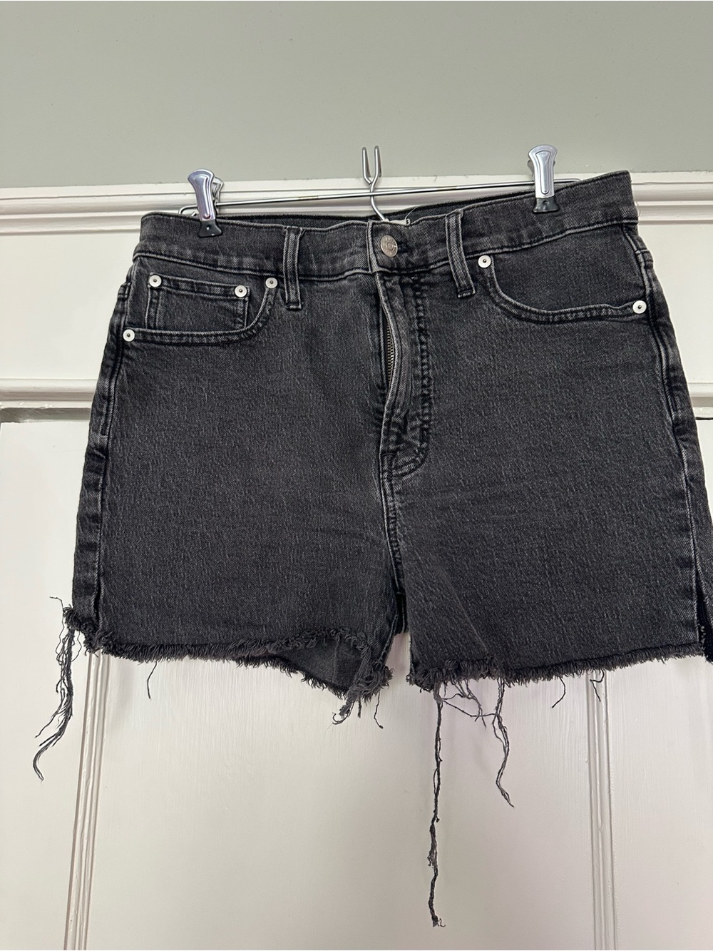Madewell Black Distressed Raw-Hem Denim Shorts